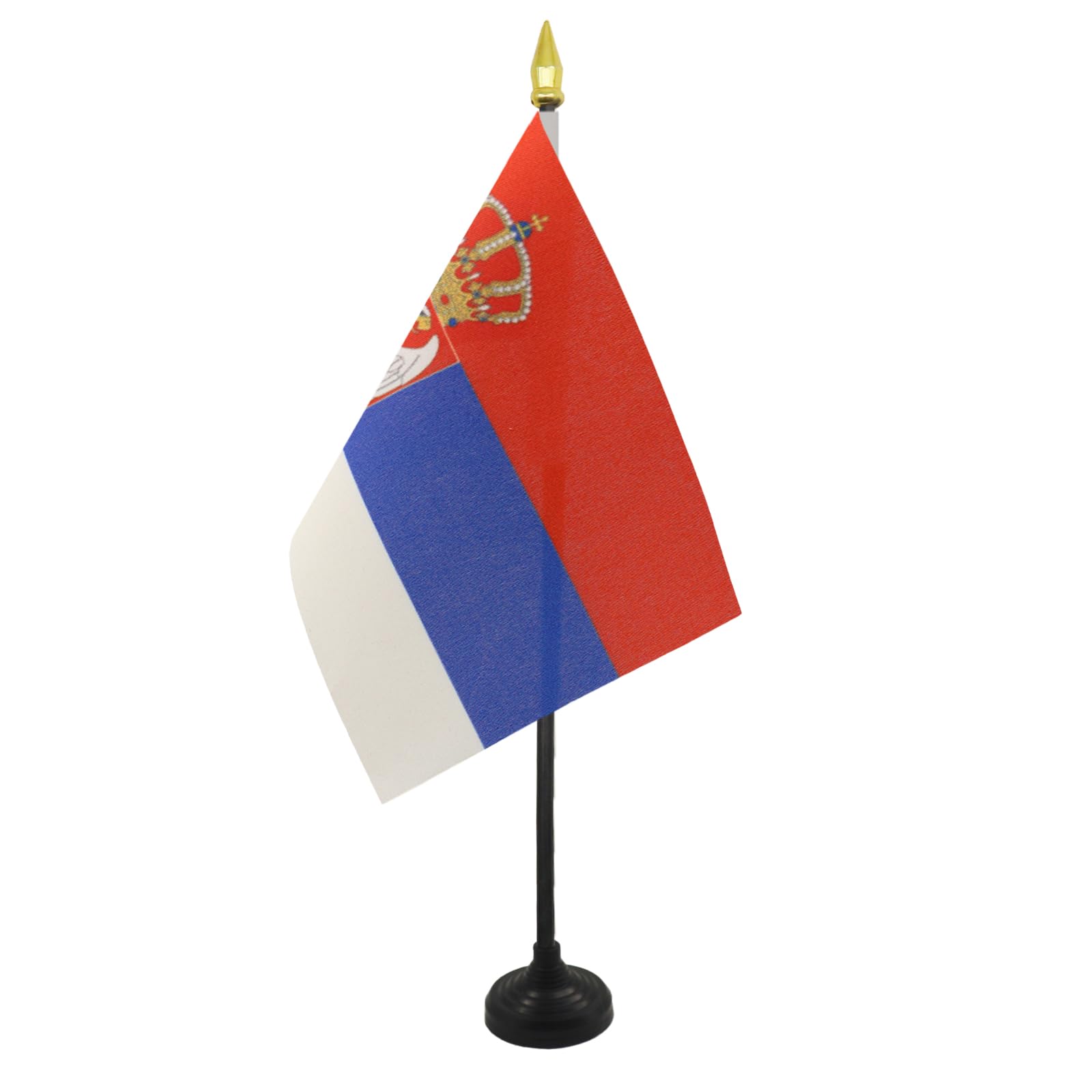 AZ FLAG - Serbia Table Flag 4'' x 6'' - Serbian Mini Desk Flag 100% Polyester 15 x 10 cm - Office Mini Banner with 10'' Pole - Golden Spear