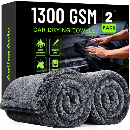 𝟏𝟑𝟎𝟎GSM Car Drying Towels: 2-Pack 36"X24" - Super Absorbent