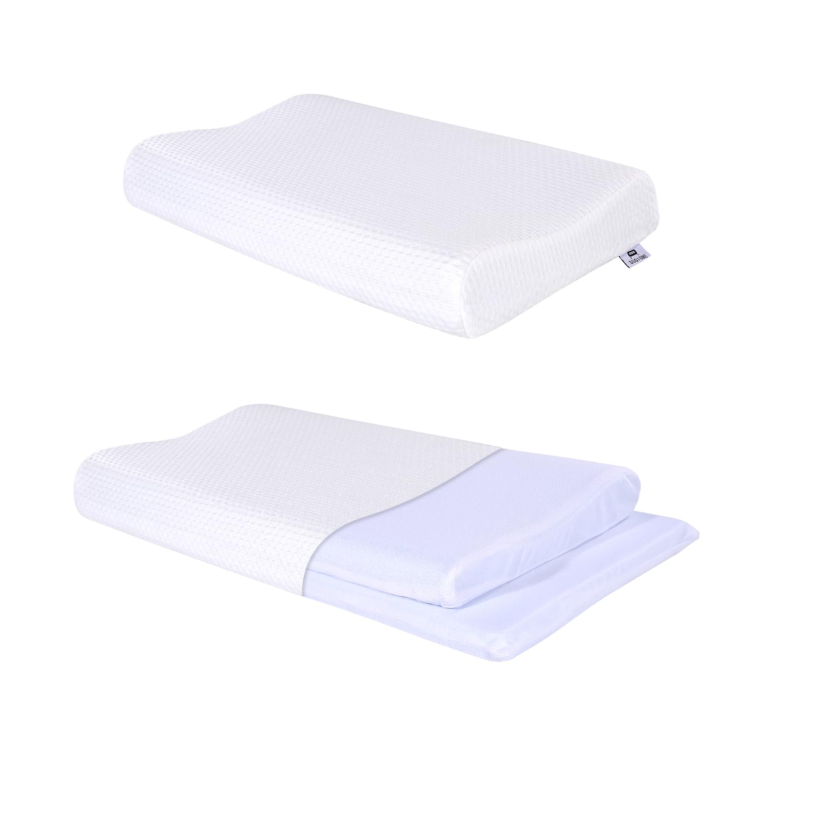 SUQ I OME Slim Sleeper-Gel Thin Memory Foam Pillow for Sleeping,Low Cervical Profile,for Neck Pain, Stomacher Sleeper (23.6x13.7x2.4/3.54 inch Gel, Soft)