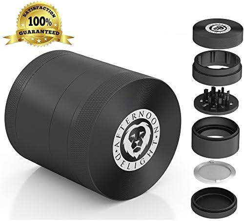 AfternoonDelight 5 Piece Herb Grinder with Removable Pollen, Pollen Scraper and Travel Bag