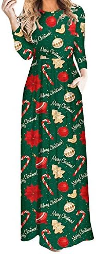 Tsmile Women Dress Winter Ladies 3D Christmas Tree Print Boho Long Sleeve Casual Stretchy Long Dress
