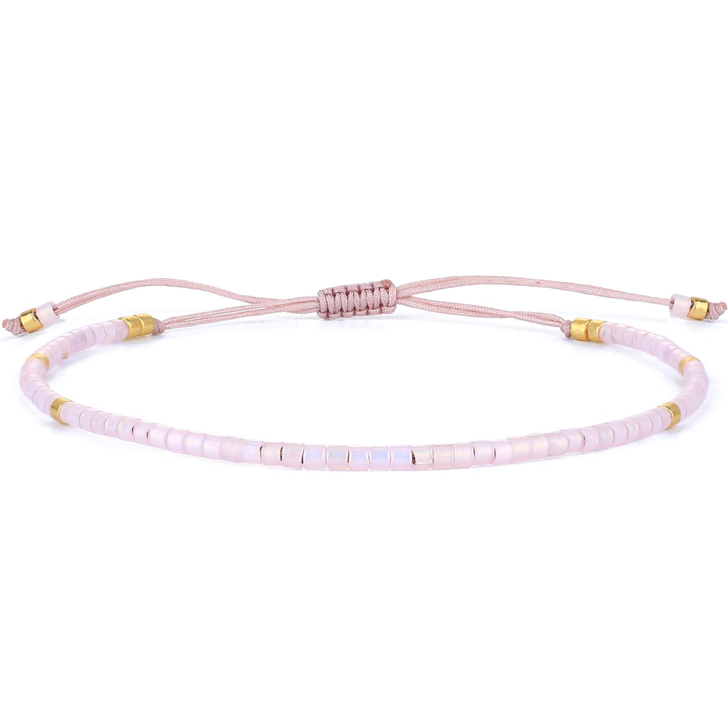 KELITCH Seed Beaded Friendship Bracelets Thin Rope Bracelets Women Fashion Handmade Jewelry (Pink Purple)