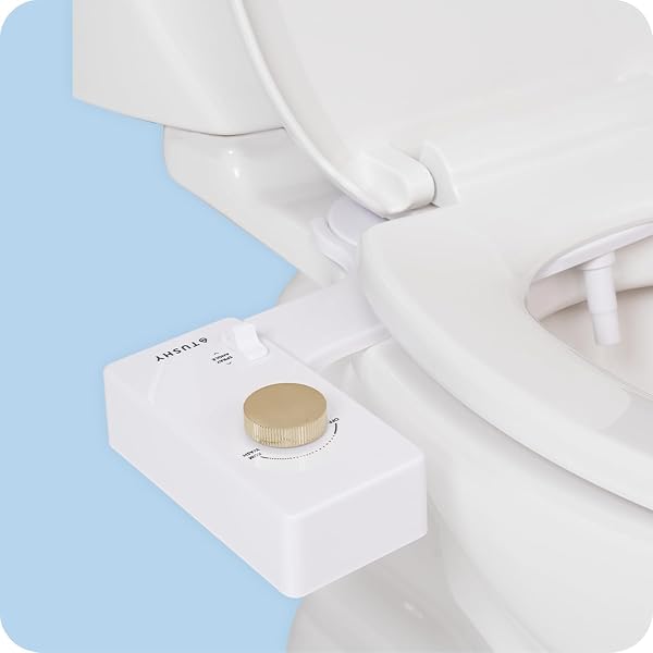TUSHY CLASSIC 3.0 BIDET TOILET SEAT ATTACHMENT – A NON-ELECTRIC SELF CLEANING WATER SPRAYER WITH ADJUSTABLE WATER PRESSURE NOZZLE, ANGLE CONTROL & EASY HOME INSTALLATION (WHITE/GOLD)