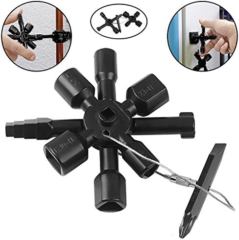 XINRUI Multifunctional Universal Twin Key Marine Tools Control Cabinet Key Torque Wrenches Cross Key With 10 in 1 Train Door Key (Black)