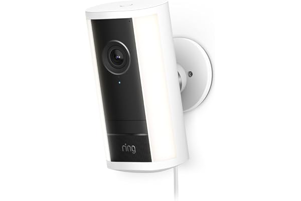 Ring Spotlight Cam Pro, Plug-in (newest model), Home or business security, Retinal 4K with wide-angle video, 10x Enhanced Zoom, and 600 Lumen Spotlights, White