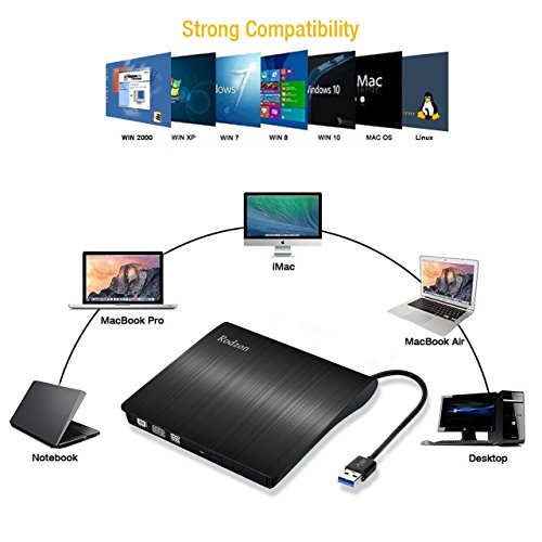 External CD Drive,Yudeg USB 3.0 External Optical CD Drive DVD RW CD Rewrite Burner for Laptop Desktop Macbook Mac OS/ Windows/ Vista - Thumbnail 3