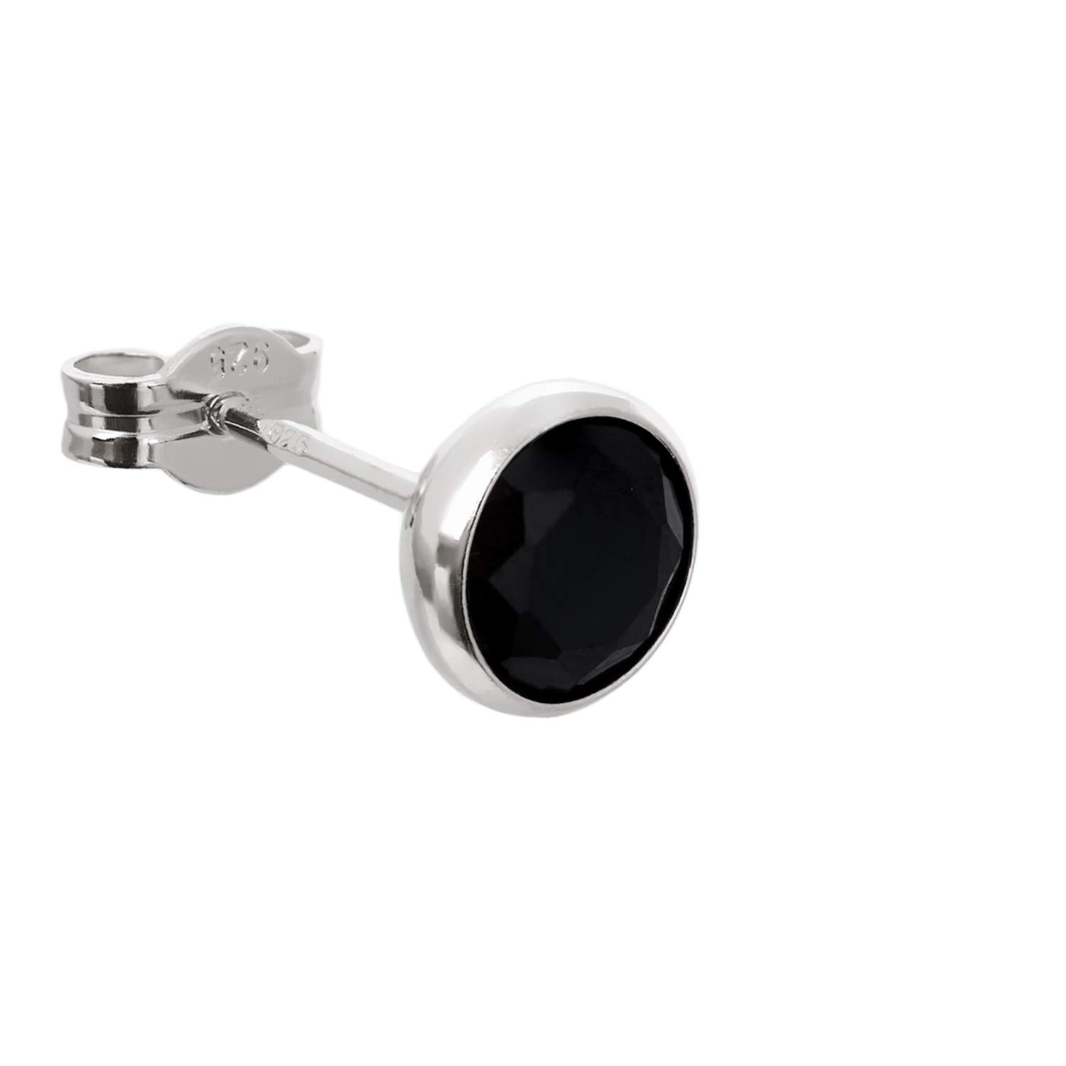NKlaus silver single stud earrings cubic zirconia black 6,7mm 925 sterling silver ladies men 7897