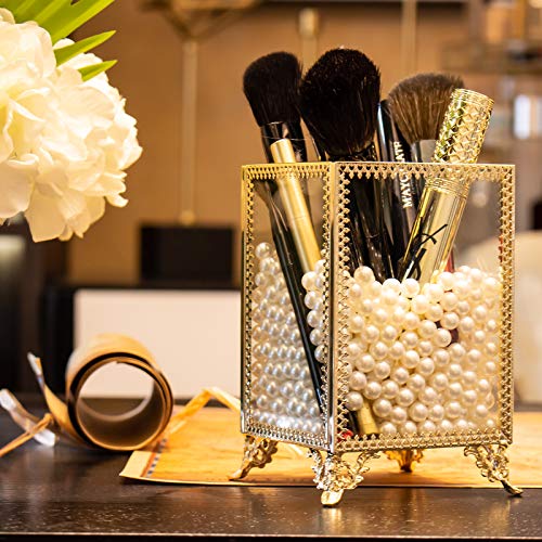 Display4top Makeup Organizer Gold Glass Vintage Cosmetic Display Cases