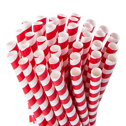 Webake Smoothie Straws Biodegradable 0.4 Inch Wide Paper Straws, Bulk 100 Pack Red Striped Jumbo Drinking Straws, Great Alterative to Plastic Straws for Smoothies, Bubble Tea, Milkshake