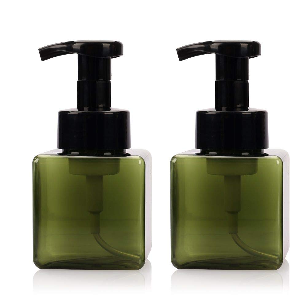 Viewnub 250ML Foaming Hand Soap Dispenser Foaming Pump Bottle with Plastic Tops Square,Pack of 2,Dark Green