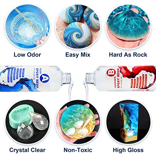 Magicdo Epoxy Resin Kit 16OZ Crystal Clear Art Casting Resin Kit for Silicone Molds, Crafts, DIY, Art, Jewelry, Tumblers, River Tables with Wood Sticks, Graduated Cups and Gloves