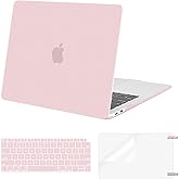 MOSISO Compatible with MacBook Air 13 inch Case 2022, 2021-2018 Release A2337 M1 A2179 A1932 Touch ID, Plastic Hard Shell&Keyboard Cover&Screen Protector for MacBook Air 13.3 inch Case, Baby Pink