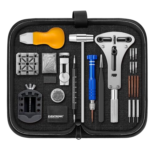 Eventronic 【New Version Watchmaker Tools, Watchmaker Kit, Change Watch Batteries, Remove Links, Open the Cover, Adjust the Strap Repair Kit Watches with Nylon Bag)