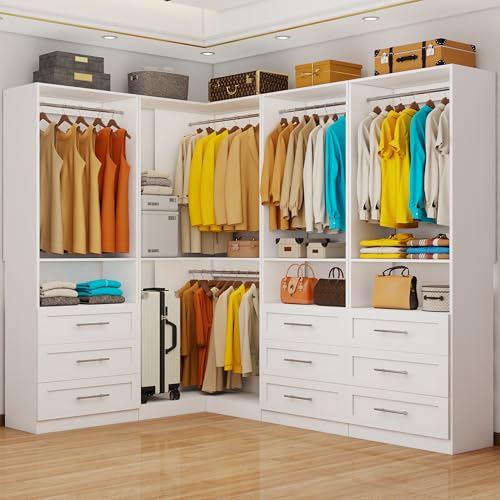 Closet System with 9 Drawers, Corner Closet Organizer System with 9 Hanging