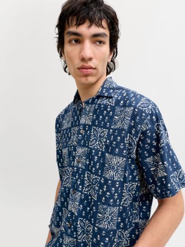 Print Jprblulyon T-Shirt imprimé Dobby S/S Sn, Sky Captain, S Hommes