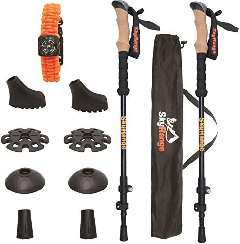 100% Carbon Fiber Trekking Poles by SkyRange: Ultralight, Strong, Telescopic Black Walking Sticks with Cork Handles plus Free Bag