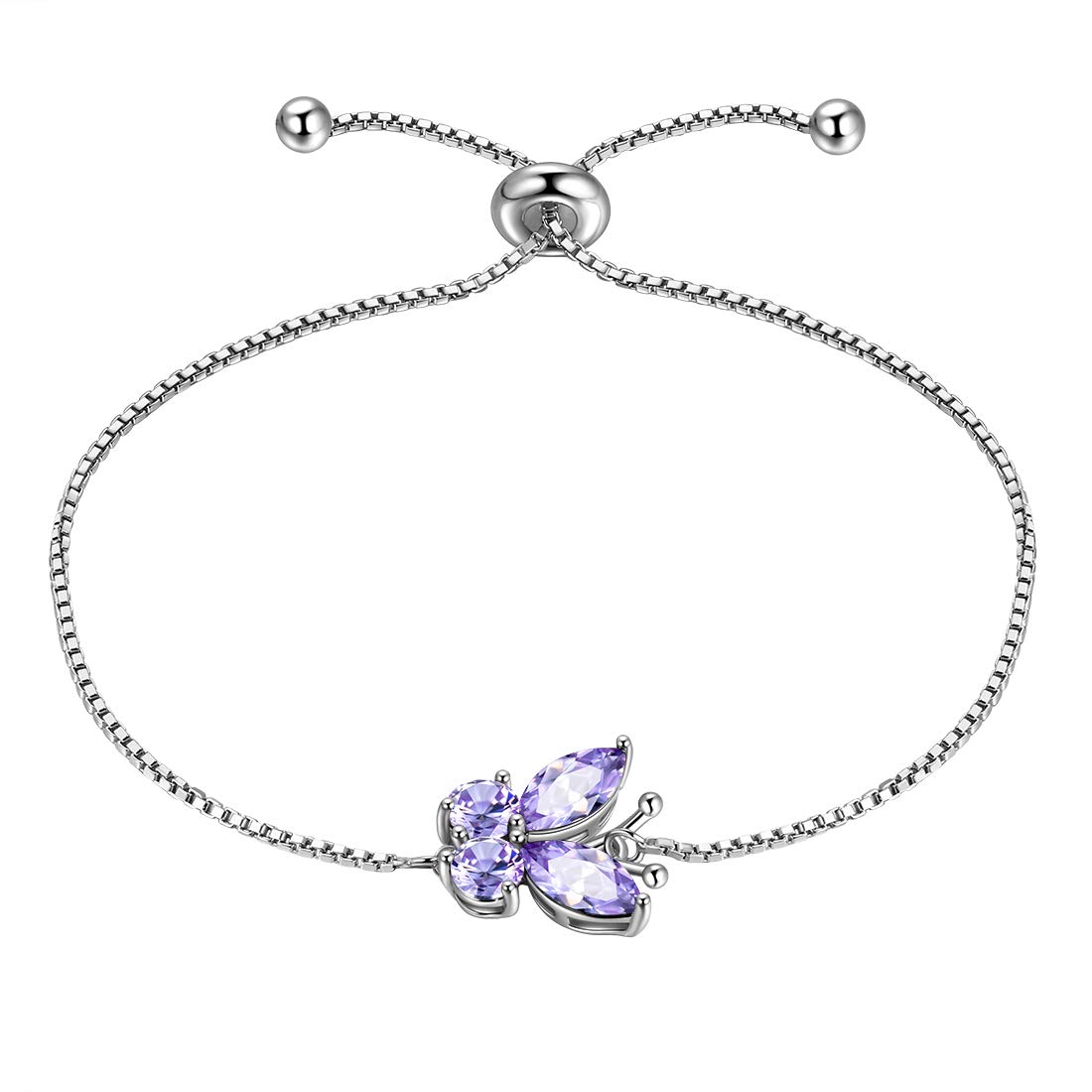 Aurora Tears Butterfly Bracelets 925 Sterling Sliver December Birthstone Purple Turquoise Bracelet Animals Jewelry Gift for Women and Girls DB0111D