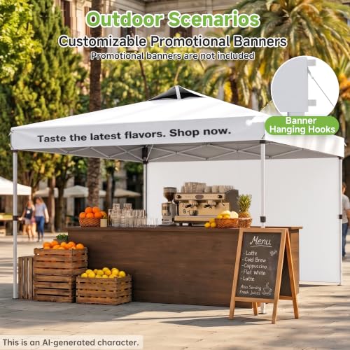 Real Relax 10x10ft Pop Up Portable Canopy Tent with 300D Silver-Coated Top, UV-Protective, Waterproof, Windproof, Instant and Easy Installation, with Three Sidewalls for Camping, Vendor Events, White