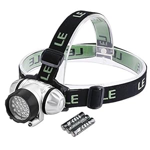 LE Headlamp LED, 4 Modes Headlight, Battery Powered Helmet Light for Camping, Running, Hiking and Reading, 3 AAA Batteries Included