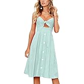 FANCYINN Womens Tie Front Button Down A-Line Dresses Summer Spaghetti Strap Midi Dress Floral Prints