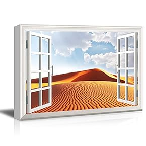 Window View Canvas Wall Art - Desert Under Sunny Sky - Giclee Print Gallery Wrap Modern Home Art Ready to Hang - 12x18 inches