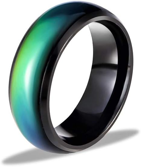 8MM Comfort Fit Stainless-Steel Color Changing Mood Ring Silver/Black Tone