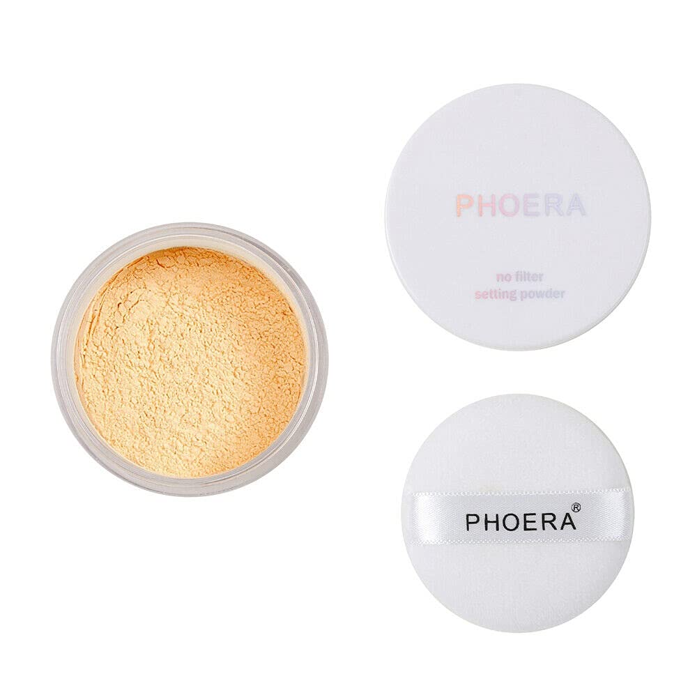 AQUAPURITY - PHOERA Loose Makeup Setting Matte Face Powder + Puff, Long Lasting Lightweight Foundation Make Up Fixer Beauty Blender Highlighter Palette Flash Photography (103 - Banana)