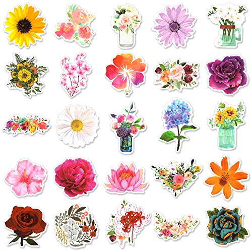 50 Pcs Flower Stickers Cute Waterproof Aesthetic Stickers for Hydroflasks, Adults, Teens, Students
