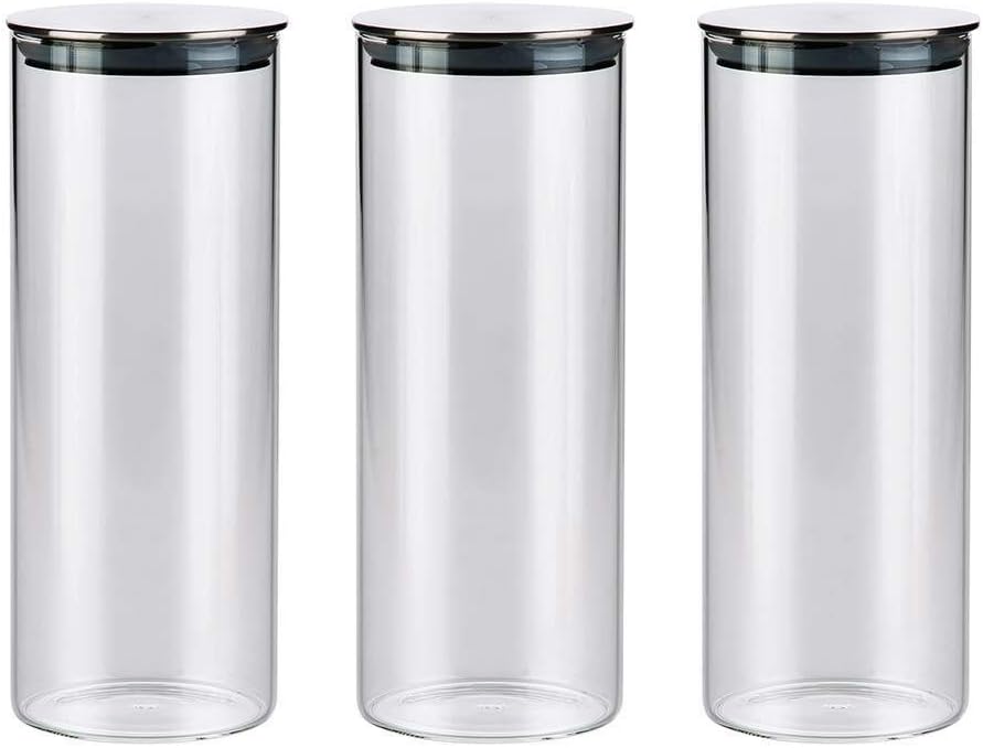 Glass Storage Jars Set Of 3 Kitchen Food Sealed Storage Canister Containers With Stainless Steel Lid & Silicone Sealing Ring For For Candy Cookie Rice Sugar Flour Pasta Nuts ( Size : 3 Pieces/1000ML )
