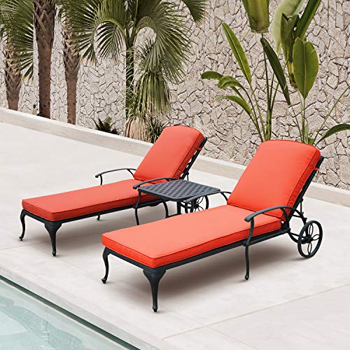 HOMEFUN Chaise Lounge Outdoor Chair with Red Cushions, Aluminum Pool