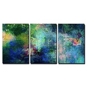 3 Piece Canvas Wall Art - Soothing and Vibrant Blue and Green Splotches of Paint - Modern Home Art Stretched and Framed Ready to Hang - 16"x24"x3 Panels