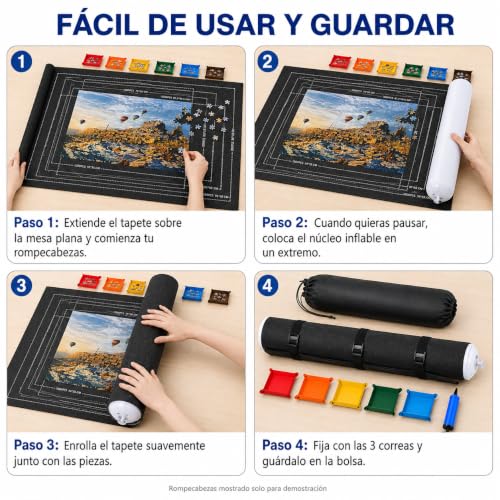 Porta Puzzle, Porta Quebra Cabeça 1000 1500 2000 Peças, Tapete Quebra Cabeça Enrolável, com 10 Separador de Peças Quebra Cabeça e Bolsa de Armazenamento Portátil (Preto)