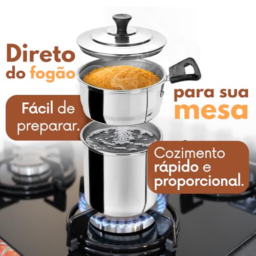 Cuscuzeira Individual de Alumínio Polido, 15 cm Altura, 10 cm Diâmetro, com Tampa e Alça, para Cuscuz e Legumes a Vapor