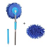Meirun 360 Degree Wet Mop,Microfiber Chenille Flexible Handle Car Clean Wash Mop Plus Towel Head (Blue mop +2 Blue Head)
