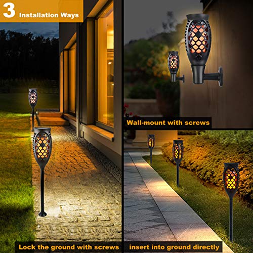 Solar Lights Outdoor, Solar Torch Light Flickering Flame 99 LED Waterproof Garden Lighting Festival Christmas Halloween Decoration, 3 Modes & 3 Mounting Options, Dusk to Dawn Auto On/Off (2)
