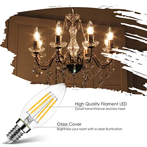 B11 LED Edison Filament Bulb Dimmable 60W Equivalent, LVWIT E12