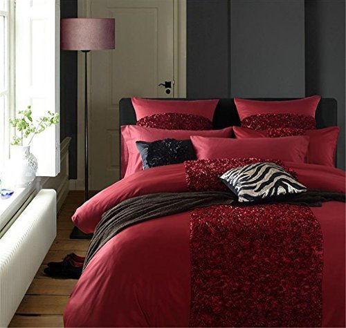 Romantic Baroque Luxury Rose 4-Piece Duvet Covers Sets California King Red