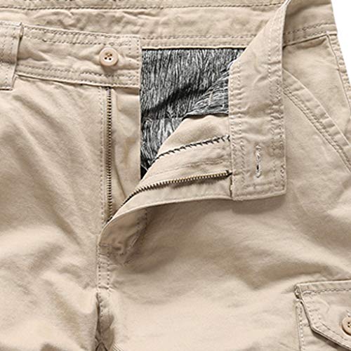 Men's Casual Pure Color Outdoors Pocket Beach Work Trouser Cargo Shorts Pant (C Khaki, 34) - Thumbnail 2