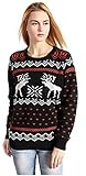CHRISTMAS Sweater / Cardigan, with Various Lovely Patterns of Reindeer / Snowman / Snowflakes / Tree (L, Deer&Snowflake-Black)