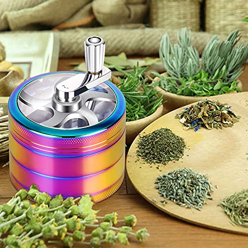 Hand Cranked Grinder, 4 Piece 2.5" Rainbow Spice Grinder Large Capacity