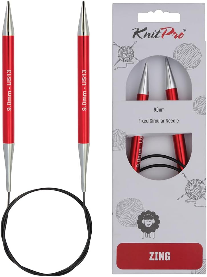 KnitPro Zing Fixed Circular Needles 40" 100cm 9.00mm Aluminum