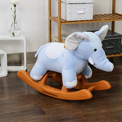 Peach Tree Kids Animal Rocker Plush Rocking Horse Elephant Theme Ride on Toy Style Riding Rocker with Sound, Blue