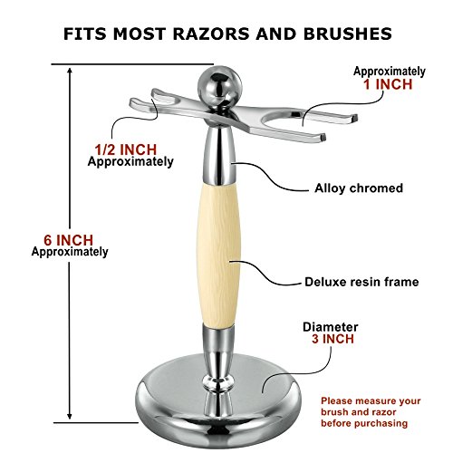 Luxury Professional Shaving Brush Stand Weighted Base for Safety Razor and badger brush with Faux Ivory frame