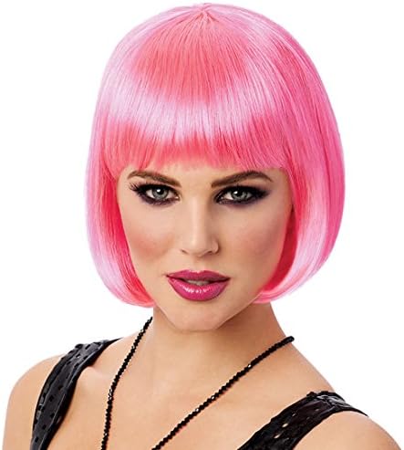 Straight Bob Wig with Flat Bangs Synthetic Lace Front Wigs Cosplay Daily Party Wig Pink Red Wigs Short Lace Bob Wigs