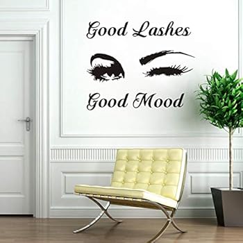IARTTOP Good Lashes Good Mood Wall Decal Fashion Eye Eyelash Wall Sticker Inspirational Beauty Quote Sticker for Women Decoration