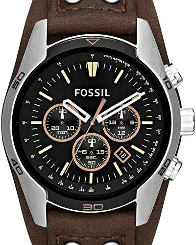 Fossil leather coachman watch with ageless design, 22mm.