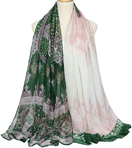 Woman Shawl- Ladies Scarf 2018 Ladies Fashion Voile Scrawl Flower Printed Scarves Folk-custom Travel Spring And Autumn Shawl Decoration ( Color : Dark green )