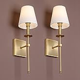 Yosoan Indoor Boho Retro Wall Sconce Set of 2, Vintage Industrial Brass Antique Hardwired Champagne Bronze Flared Fabric Shad