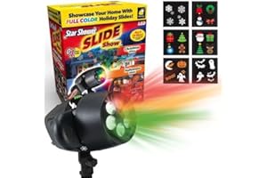 Star Shower Slide Show Full Color Projector Multi Purpose with 4 Christmas & 2 Halloween Slides Included. Weather-Resistant, Decorate for Holidays Quick & Easy.