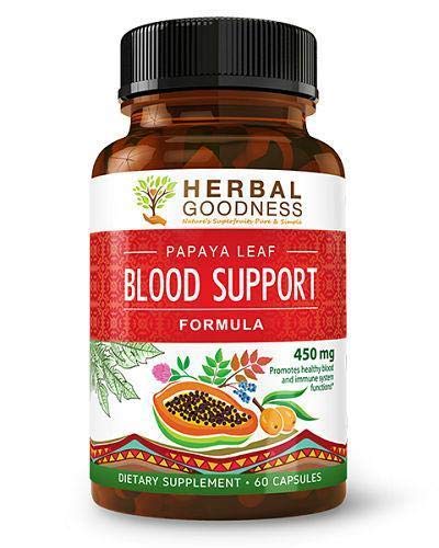 Papaya Leaf Blood Support Formula - Blood Platelet (Thrombocyte) - Bone Marrow Support - Blood Cleanse - Detox - Immune Health - Made in USA by Herbal Goodness - 12 BOTTLES/60-450mg Veggie Caps